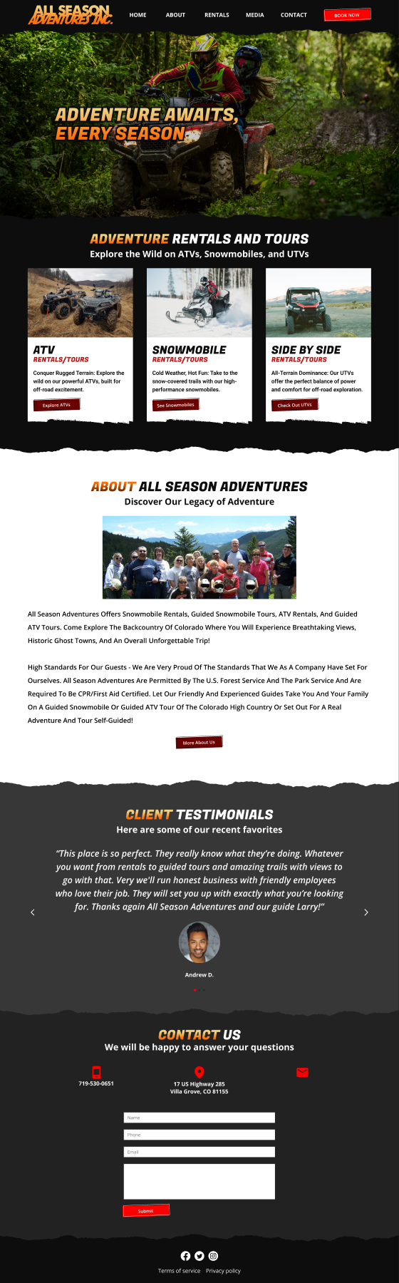 All Season Adventures website design