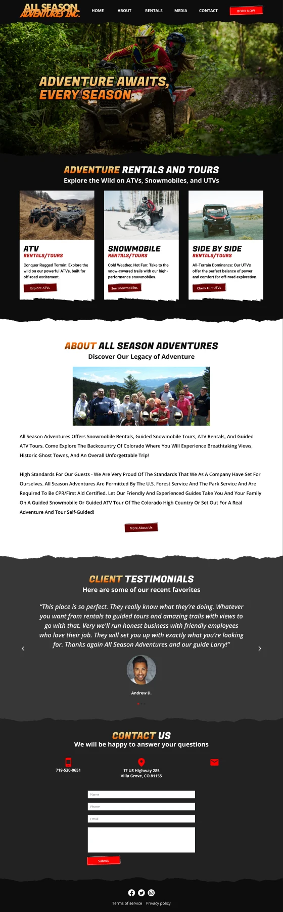 All Season Adventures website design